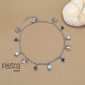 ლაზურიტის და აგატის ფეხის სამაჯური ძეწკვზე