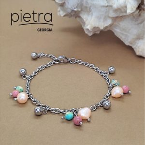 მარგალიტი, როდონიტი და იასპისის სამაჯური ძეწკვზე