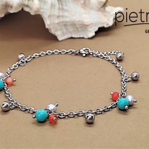 ფირუზი, მარგალიტი და სერდოლიკის ფეხის სამაჯური ძეწკვზე