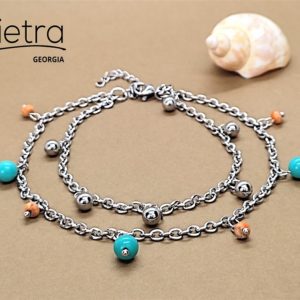 ფირუზის და იასპისის ორმაგი ფეხის სამაჯური