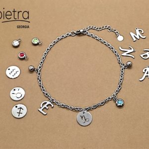 ზოდიაქო, ინიციალი და ფერადი ცირკონით სამაჯური/ფეხის სამაჯური